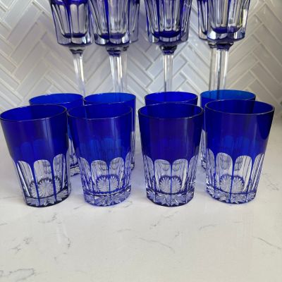 signed Cobalt Blue Long Stemmed Hock and short crystal glasses.jpg
