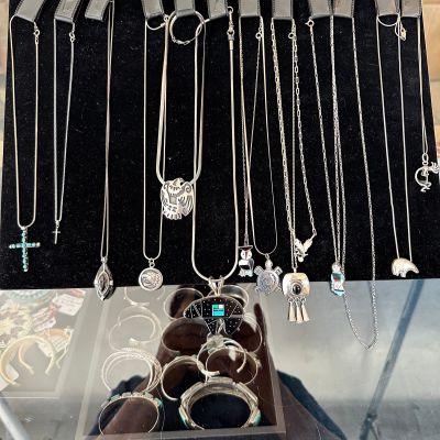Navajo, Zuni and Hopi Sterling Silver some with inlay Necklaces.jpg